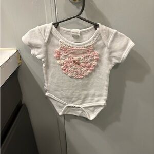 White and Pink Embroidered Baby Onesie